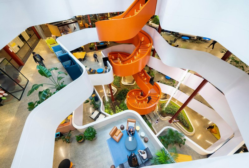 Inside the B:HIVE: the spiral staircase and open atrium